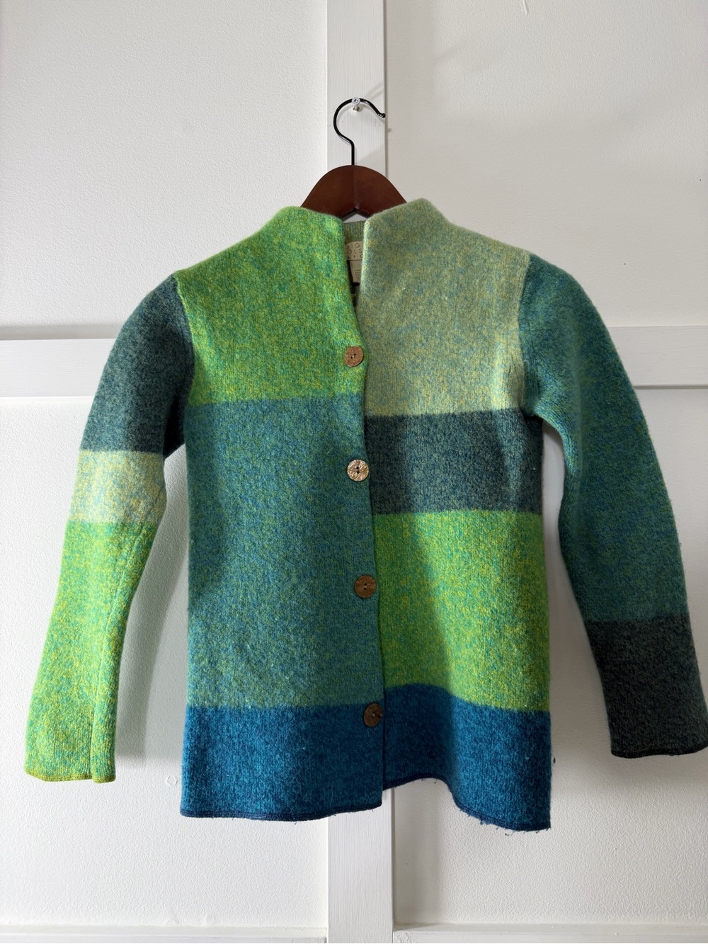 Sigrid Olsen Vintage Green & Teal Colorblock 100% Wool Sweater - Size S